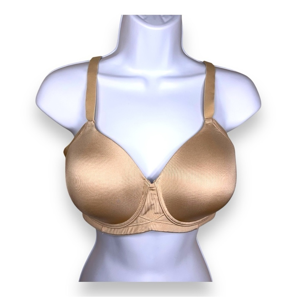 36D VANITY FAIR BEIGE NUDE LINED BRA ADJUSTABLE STRAPS WIRELESS